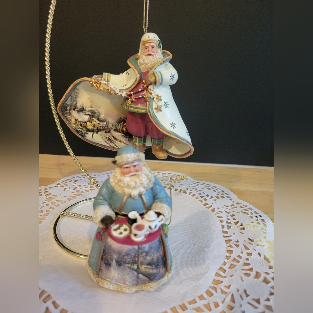 Pair of Ashton-Drake Thomas Kinkaid Old World Santa Ornaments